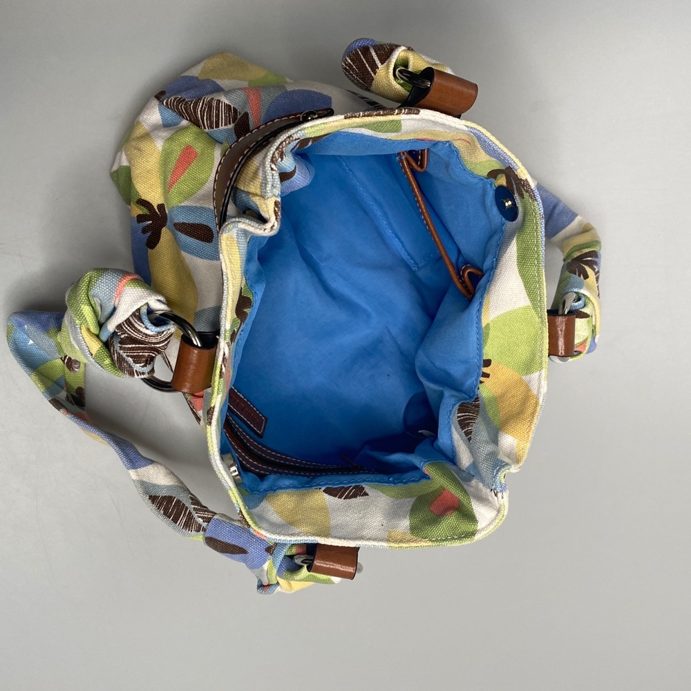 Croft & Borrow Blue Green Floral Fabric Shoulder Bag With Faux Leather Trim - Picture 6 of 6